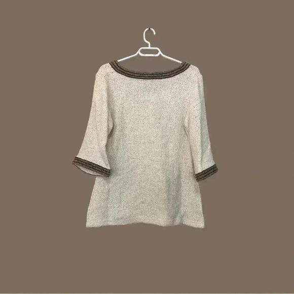 Hilana rough weave ivory tunic with brown on brown trim, 50%, wool,  50% cotton - Picture 4 of 9